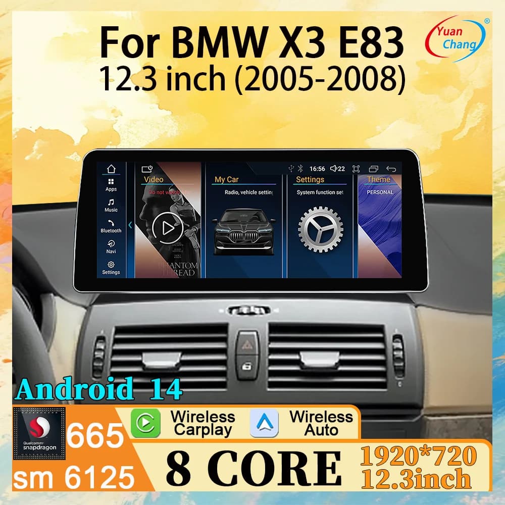Android 14 Wireless Carplay Android Auto Per BMW X3 E83 2005-2008 Autoradio lettore video navigazione GPS WIFI da 12.3 pollici