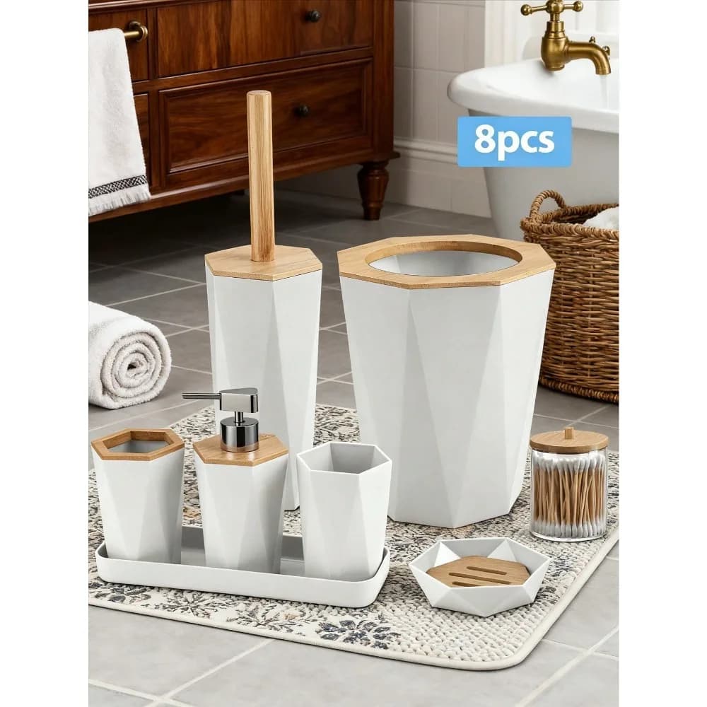 Set di Accessori per il Bagno, Articoli per il Bagno Inclusi Spazzola per WC, Cestino, Portaspazzolino, Dispenser Sapone, Portasapone