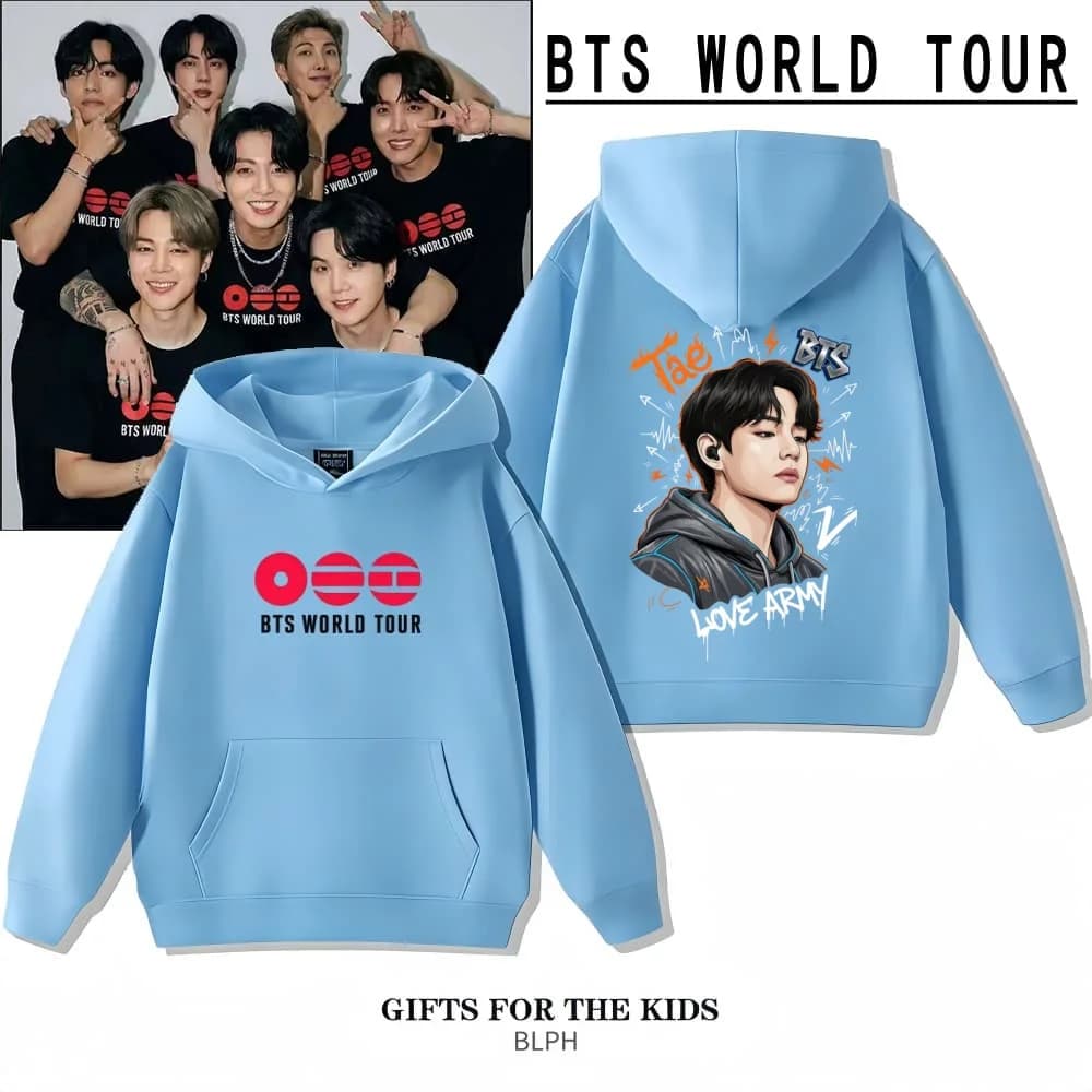 Felpa con Cappuccio Larga con Tasche 2026 BTS Tour per Genitori e Figli, Coppie, Streetwear per Fan