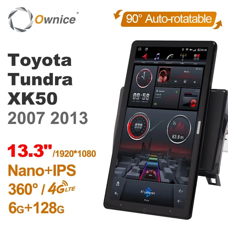 Autoradio Multimediale Android 12.0 con Schermo Rotante 1920*1080 13.3" per Toyota Tundra XK50 2007-2013, Radio Auto 1din