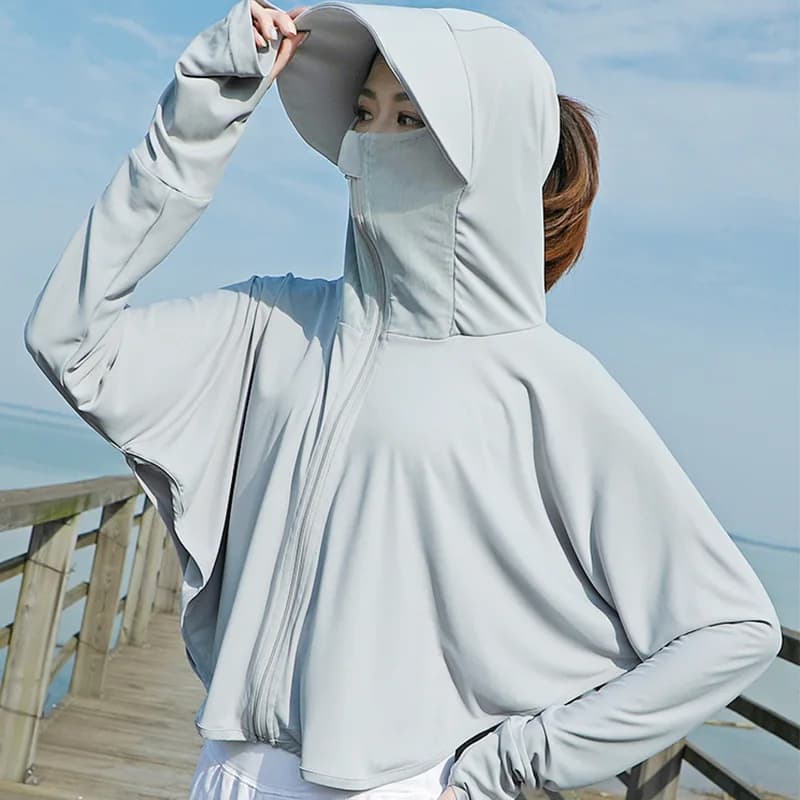 New Summer Hooded Sun Protection Jacket, Large Brim Anti-UV Ice Silk Coat, Thin Outerwear for Outdoor & Cycling