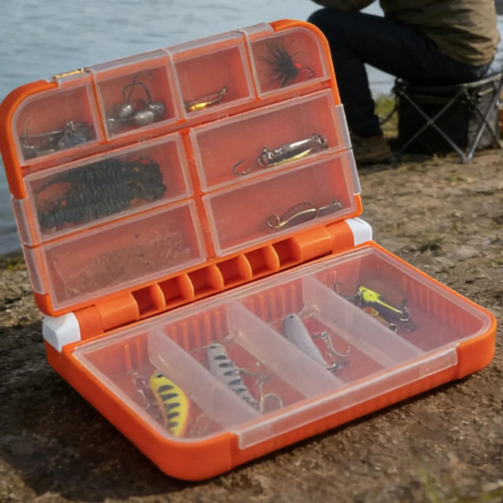 Scatola porta esche e ami da pesca a doppio strato, contenitore per attrezzatura da pesca, portaoggetti per attrezzi da pesca