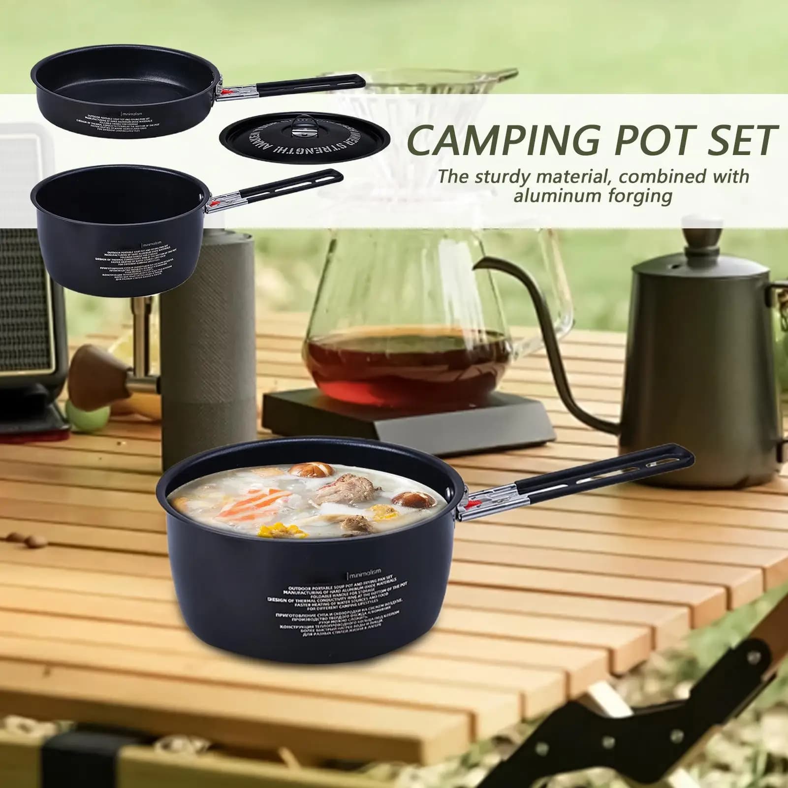 Set di pentole da campeggio Set da cucina per zaino in spalla Stufato Frittura Strumenti compatti per esterni per sopravvivenza Zaino in spalla Escursionismo Caccia RV