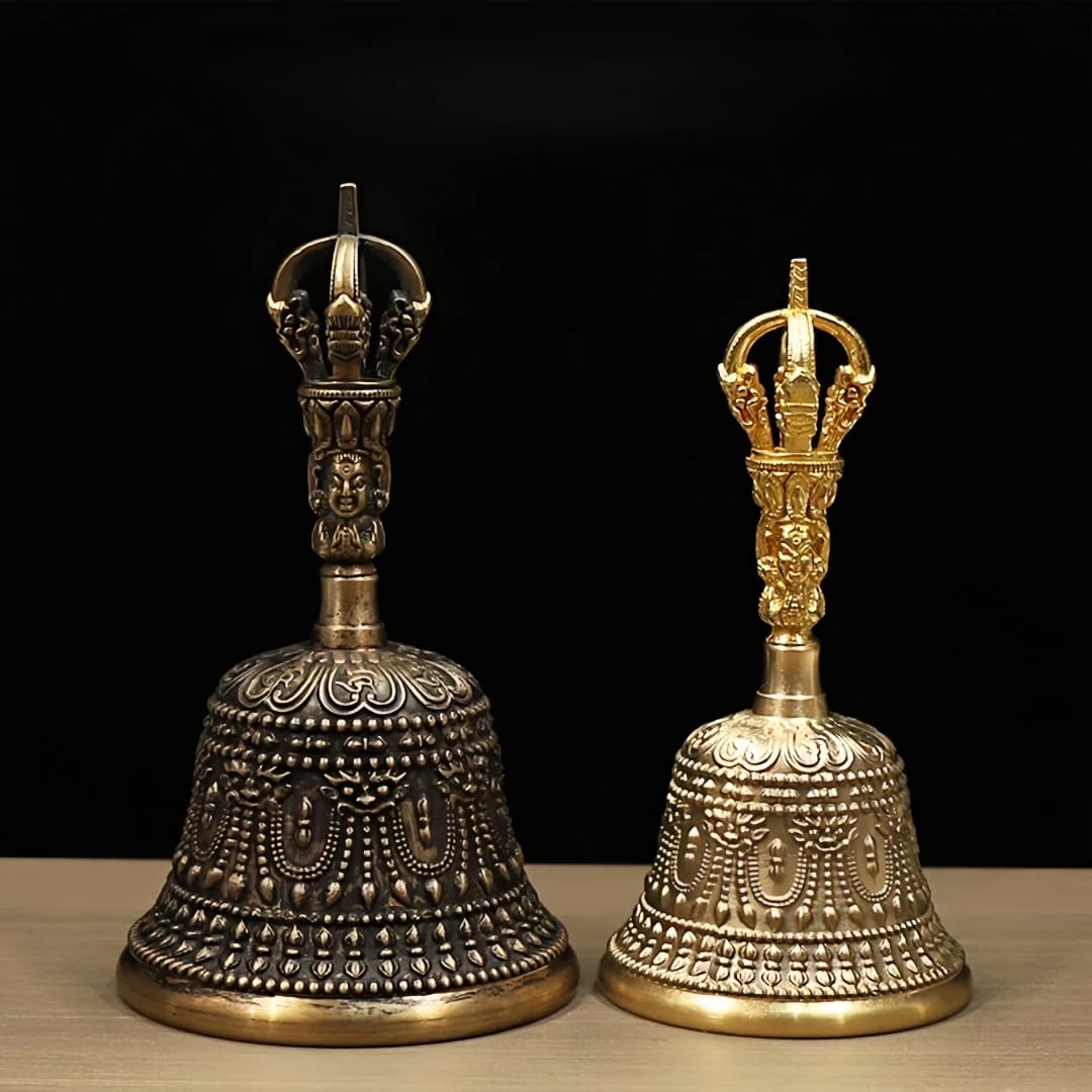 Thick Large Tibetan Vajra Bell, Handmade Brass Ghanta with Dorje Handle, Loud Sound & Long Echo for Buddhist Altar.