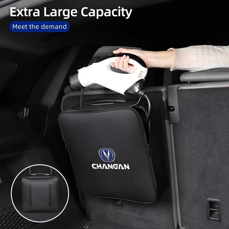New Energy Vehicle Charging Gun Storage Pouch Waterproof Leather Car Organizer Bag For Changan CS75 CS35 CS15 CS95 RAETON CX70