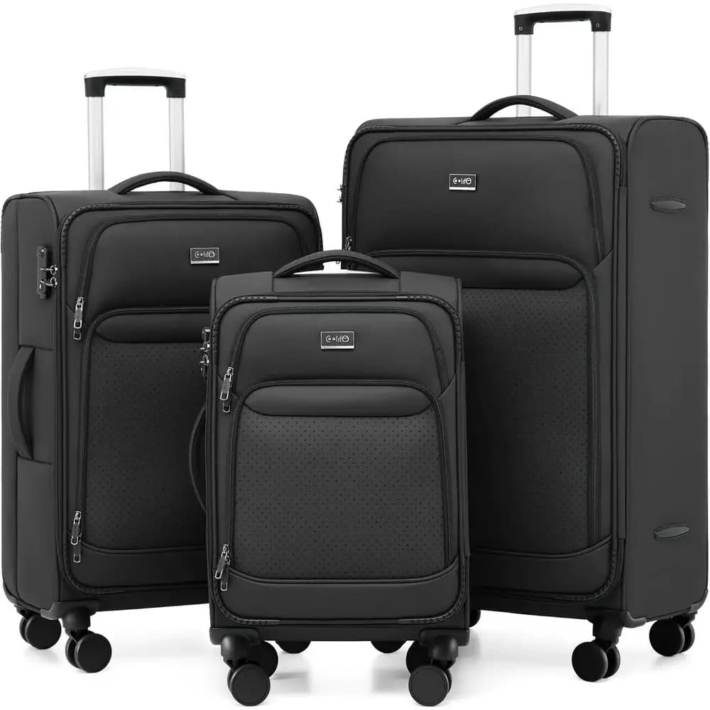 Lightweight 3-Piece Spinner Luggage Set with TSA Lock, 20/24/28 inches (Black)