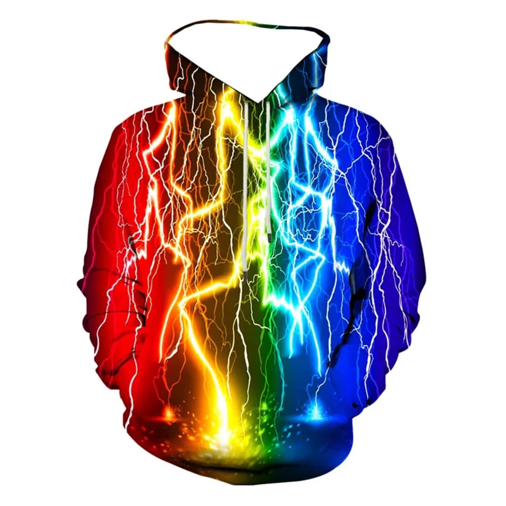 2026 Nuovo unisex 3D stampato abbagliante fulmine modello di stampa cool felpa con cappuccio casual tendenza cool felpa con cappuccio usura quotidiana texture morbida
