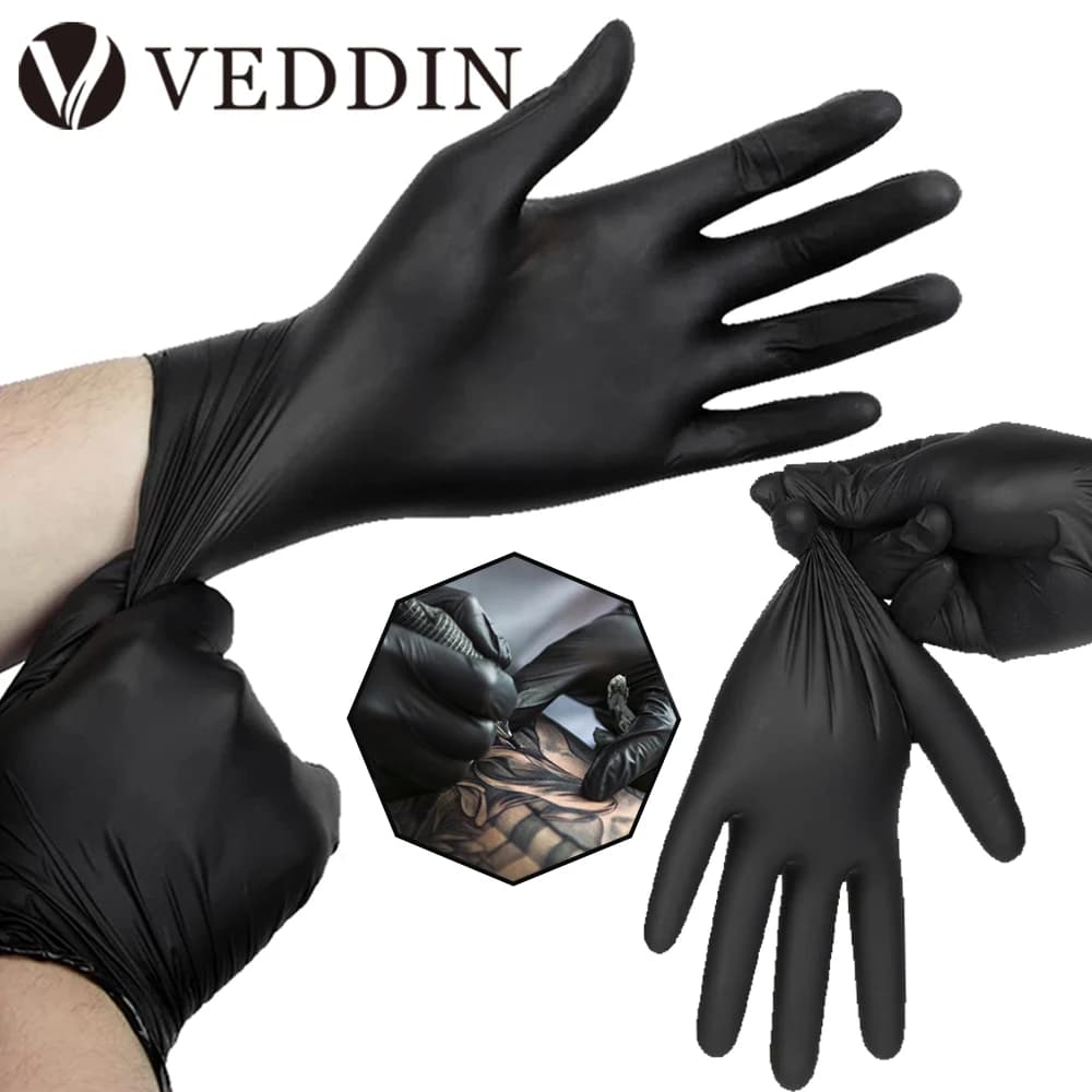 100/50/10/6pcs Guanti in nitrile Guanti monouso in lattice per tatuaggi Nero Permanente impermeabile SML Guanti per tatuaggi Accessori per tatuaggi