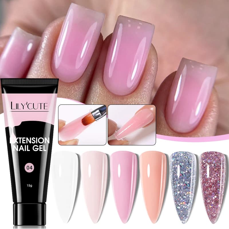 LILYCUTE 15ML Gel per estensione rapida per unghie Semi permanente UV Gel duro Smalto per unghie Cristallo acrilico Prolunga Gel per manicure da costruzione