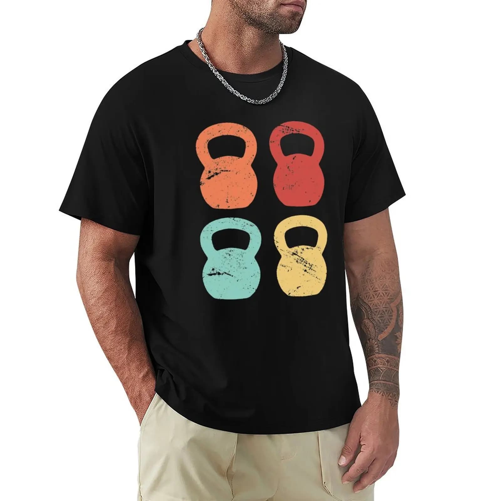 Kettlebells Abstract Art Shirt, Cool Fitness and Gym T-Shirt Large Size Basic Casual T-Shirt