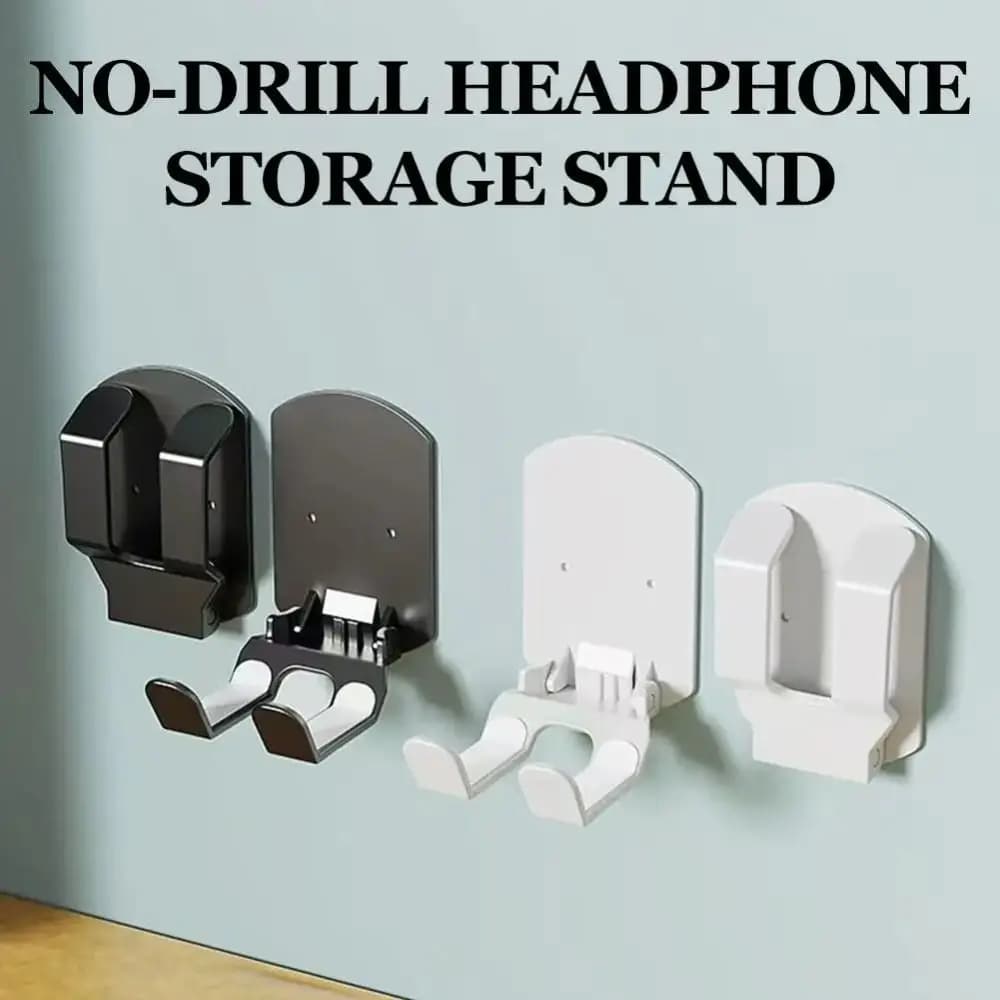 Wall folding headphone stand, space saving, with silicone anti-slip bearing, game headphone support, universal installation without holes