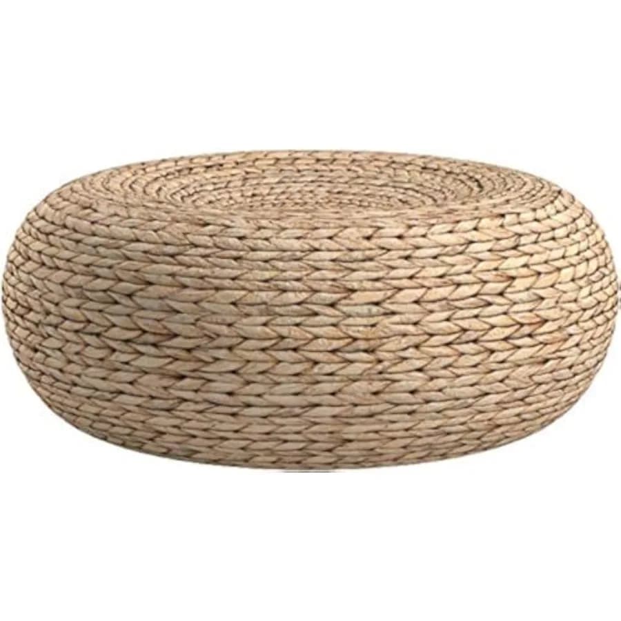 Cuscino Piatto in Paglia, Pouf da Terra Fatto a Mano, Poggiapiedi Ottomano per Meditazione, Zen, Pratica Yoga o Budda