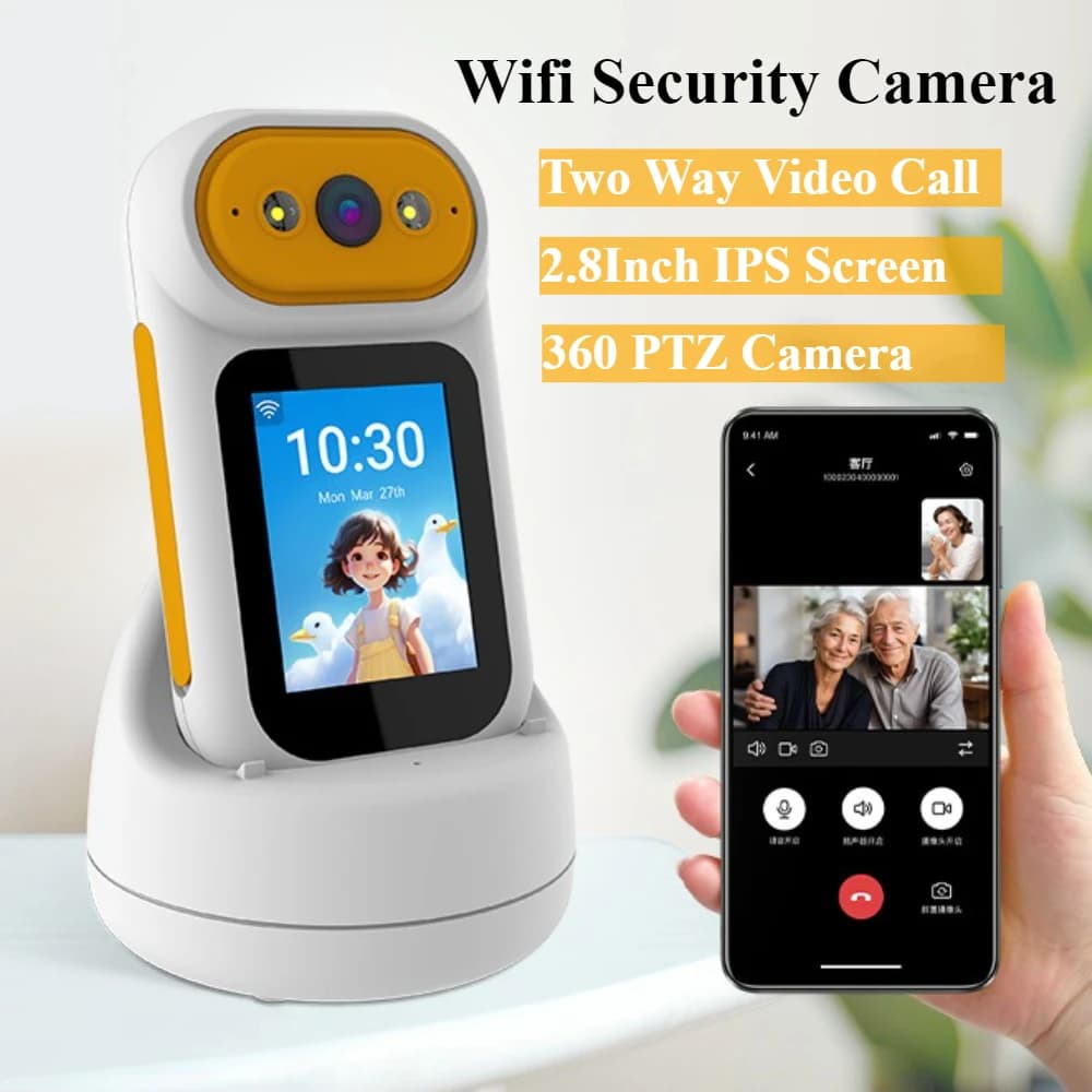 2.8 Inch Screen Safety Camera Wifi 360 PTZ Bidirectional Video Bady Monitor Night Vision Alarm Detection Camera Home Webcam