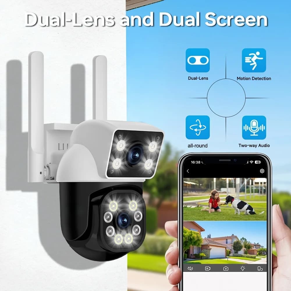 3MP Dual Lens WIFI Camera Home Security Motion Detection PTZ CCTV Video Surveillance Outdoor Camera