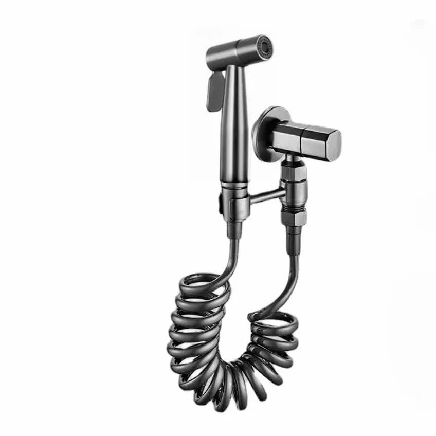 Kit Doccetta Bidet Grigio Canna di Fucile Spazzolato in Ottone con Valvola in Rame e Getto Potente