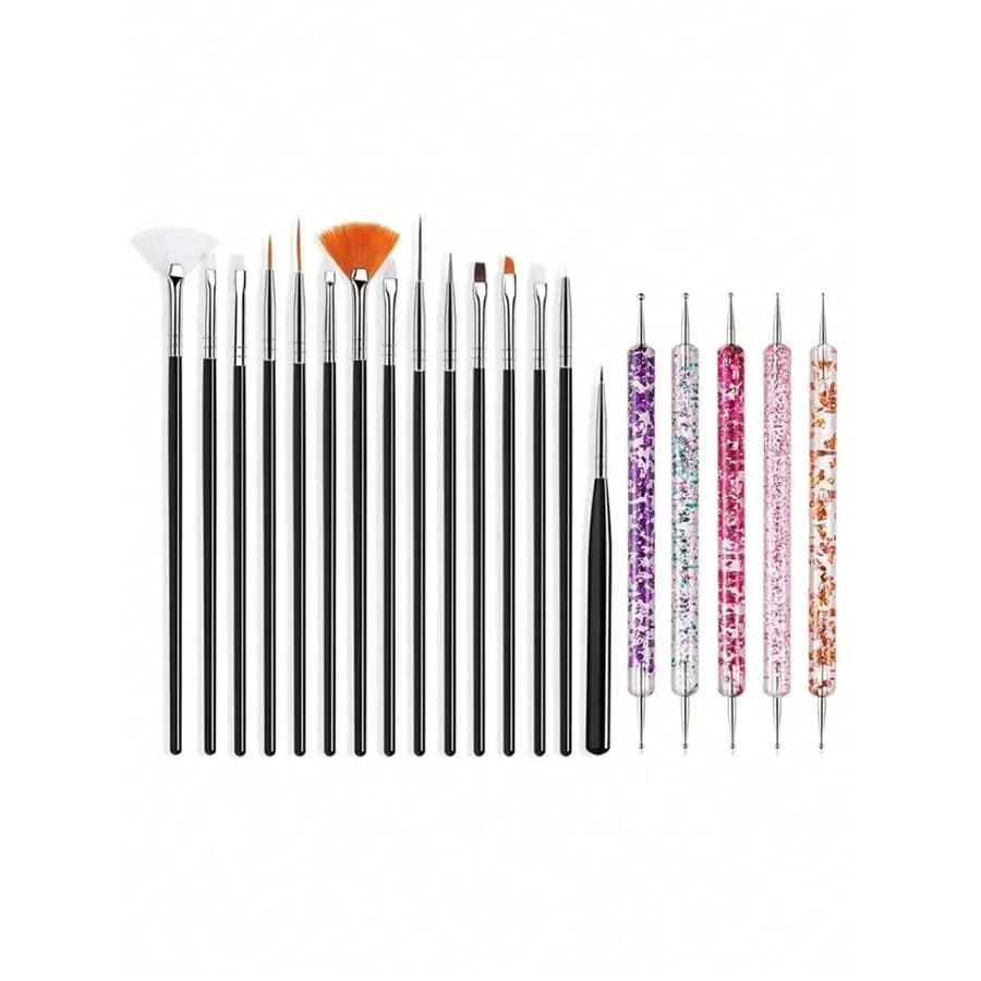 Set di 20 pennelli rosa per nail art, per smalto gel UV, disegno, pittura, design floreale, penna in silicone per decorazioni con strass
