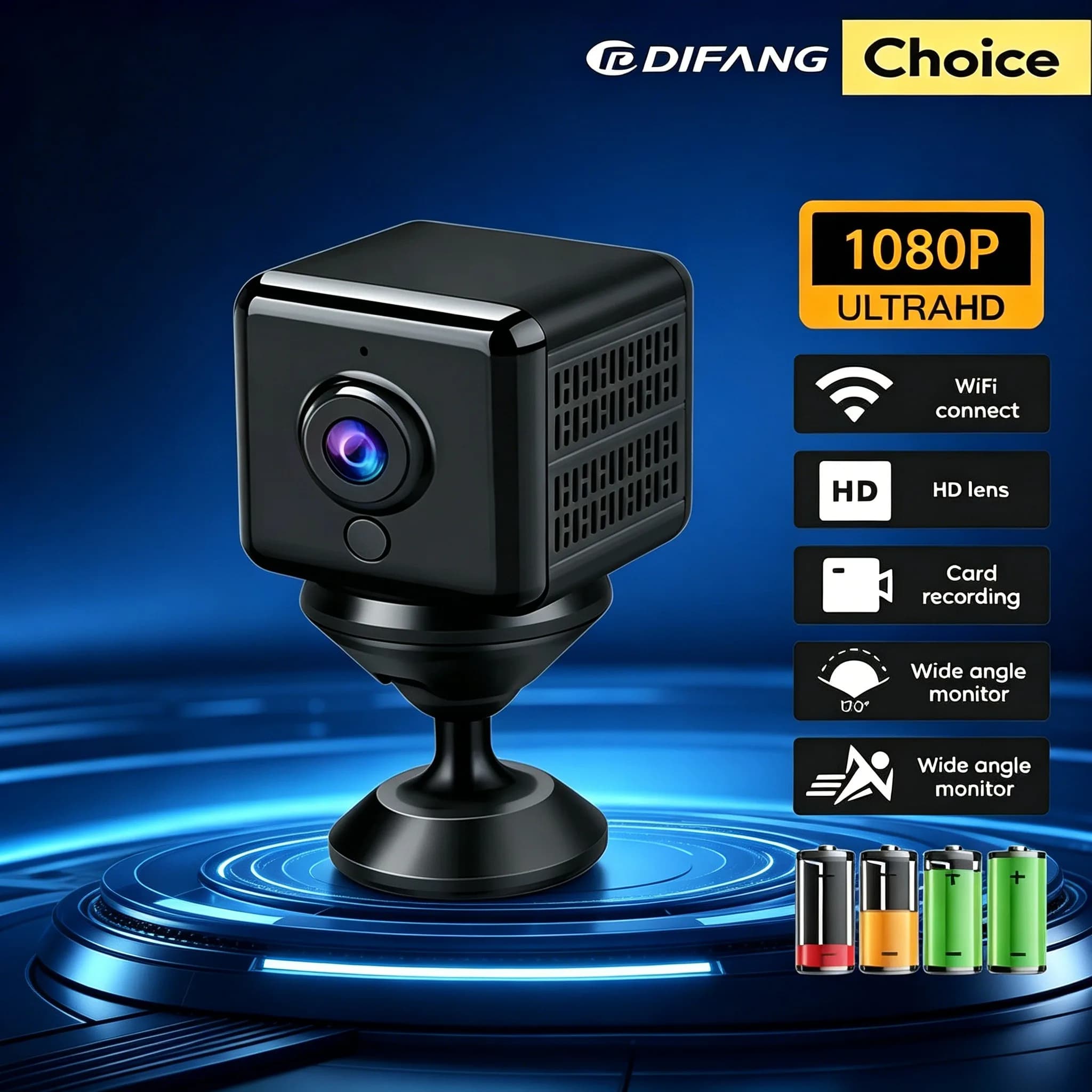 Mini Telecamera di Sicurezza WiFi, CCTV HD per Casa con Audio Bidirezionale, Visione Notturna e Rilevamento Movimento, Telecamera IP per Sorveglianza Domestica