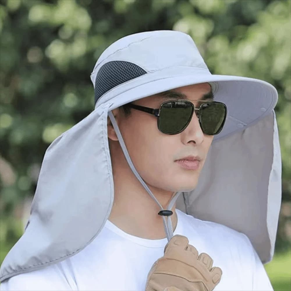 Casual Cloth Men Sun Hat Neck Protection Removable Shawl Women Visor Cap With Lanyard Sunscreen Fisherman Hat Hiking