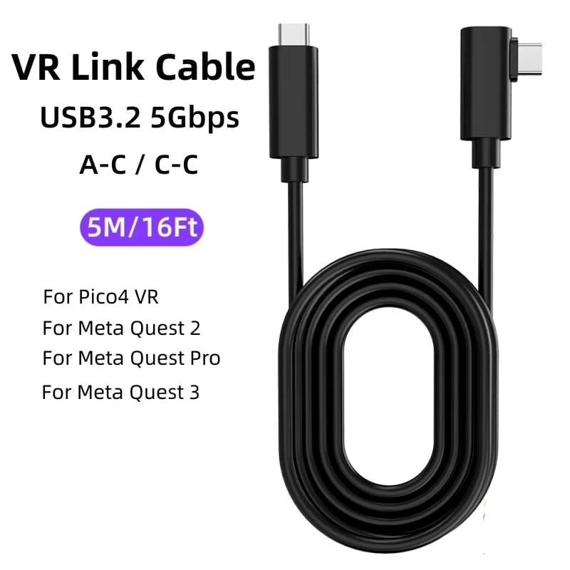 Cavo di ricarica collegamento 16FT 5M per Quest 3S/3 Meta Quest Pro Pico 4 PS5 PSVR2 Accessori PC USB 3.2 Tipo C Quest 3R Cavo di collegamento