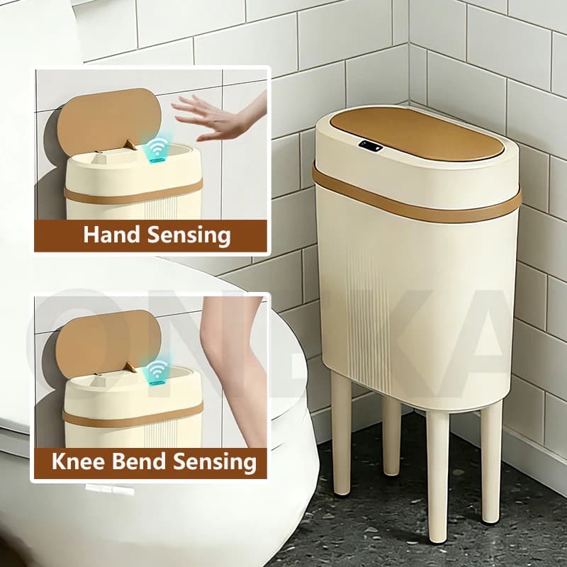 Cestino Intelligente Senza Contatto con Coperchio e Gambe, in Plastica, per Carta, Pannolini, per Ufficio, Camera da Letto, Casa, Bagno, Nero