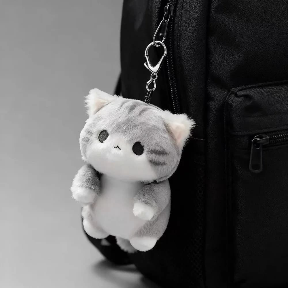 Portachiavi Morbido Gatto Grigio, Ciondolo Borsa in Cotone PP, Anello Portachiavi Cartone Animato in Poliestere 15 CM, Simpatico Ciondolo Animale Domestico per Amici
