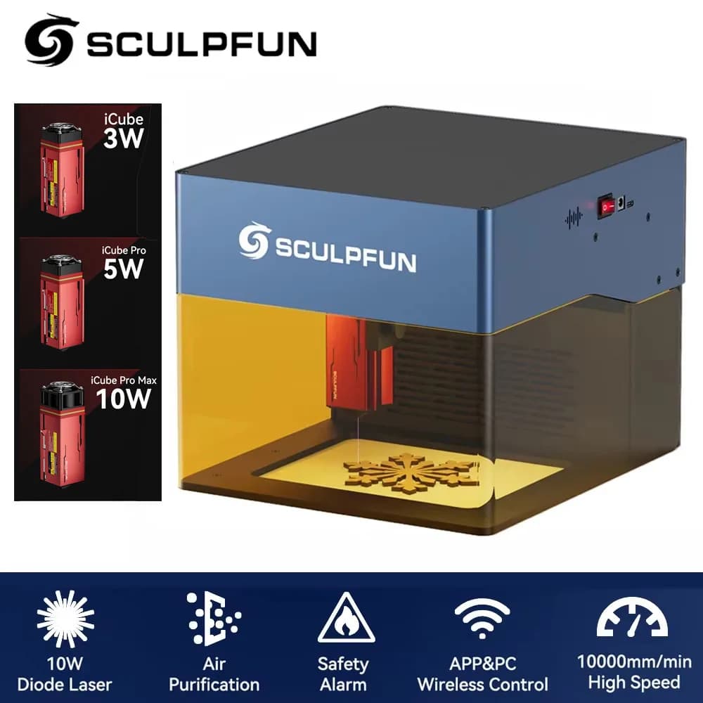 Sculpsfun iCube Pro Max 10W 5W 3W Laser Engraving Machine Laser Ultra-fine Laser Engraving Machine with Protection Shield Anti-Fair Filter included