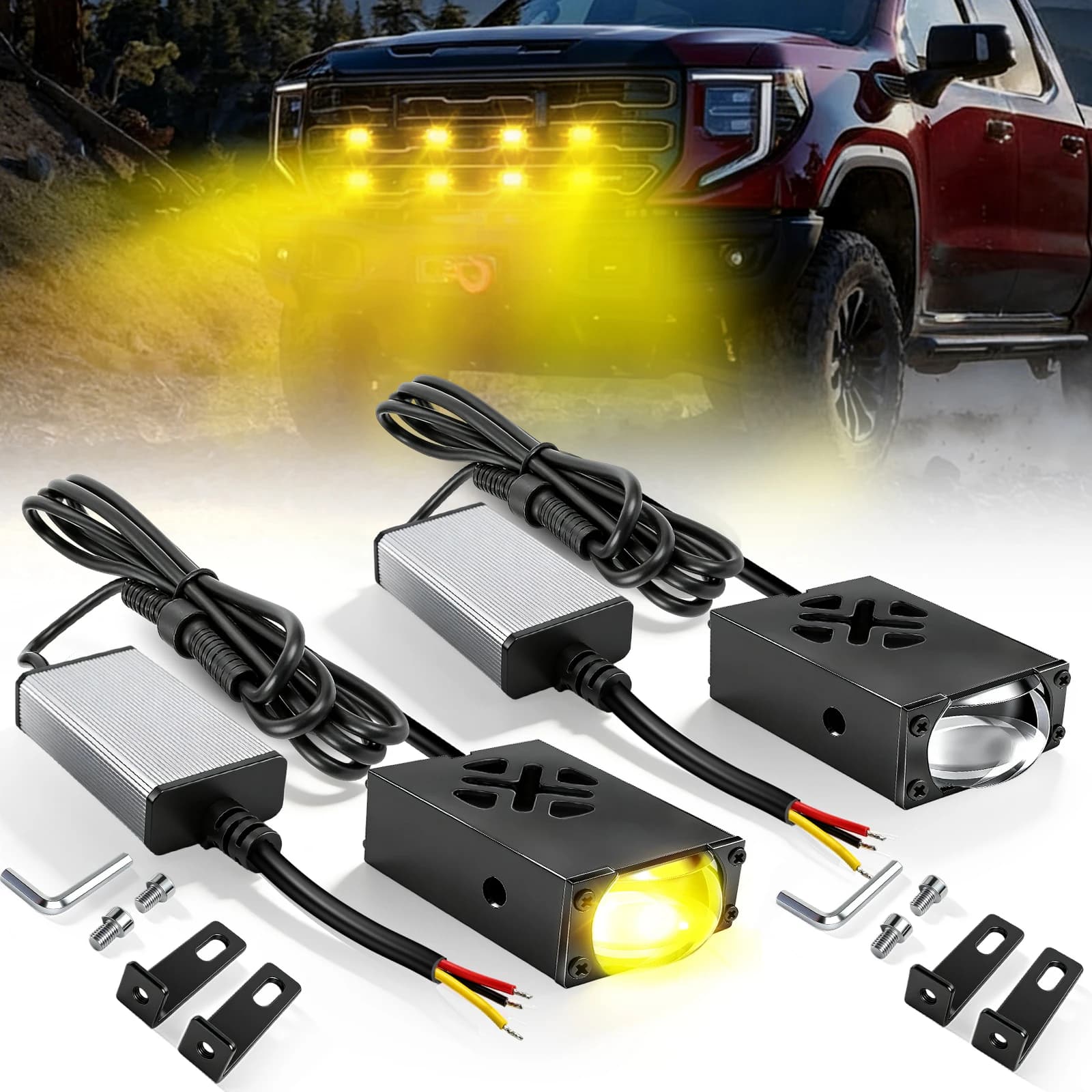 HL 2PCS Fari LED Super Sottili per Griglia, Mini Proiettori Fendinebbia con Fascio Alto/Basso Bianco/Giallo, Decoder CANbus per Uso Fuoristrada