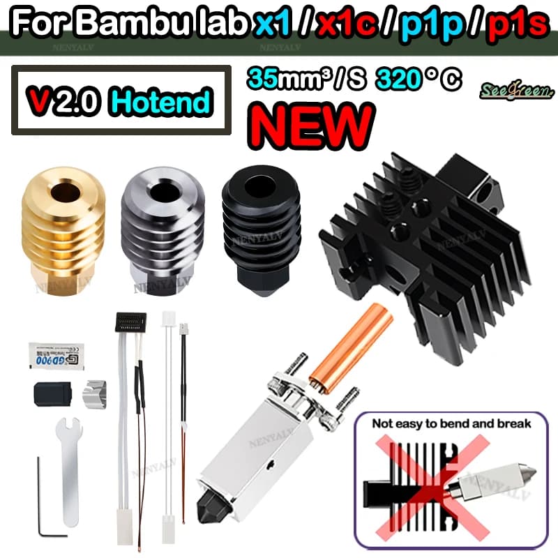 NUOVO Aggiornamento TZ 2.0 Versione Bi Metal Fit Termistore Bambu Lab X1 X1C X1E P1P P1S Hotend Ottone Rame temprato ugelli stampante 3d