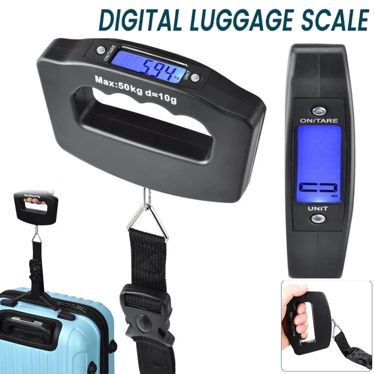 Bilancia per bagagli digitale da 50 kg Valigia portatile elettronica Borsa per bagagli Strumento per equilibrio pesi Bilancia elettronica per bagagli da viaggio