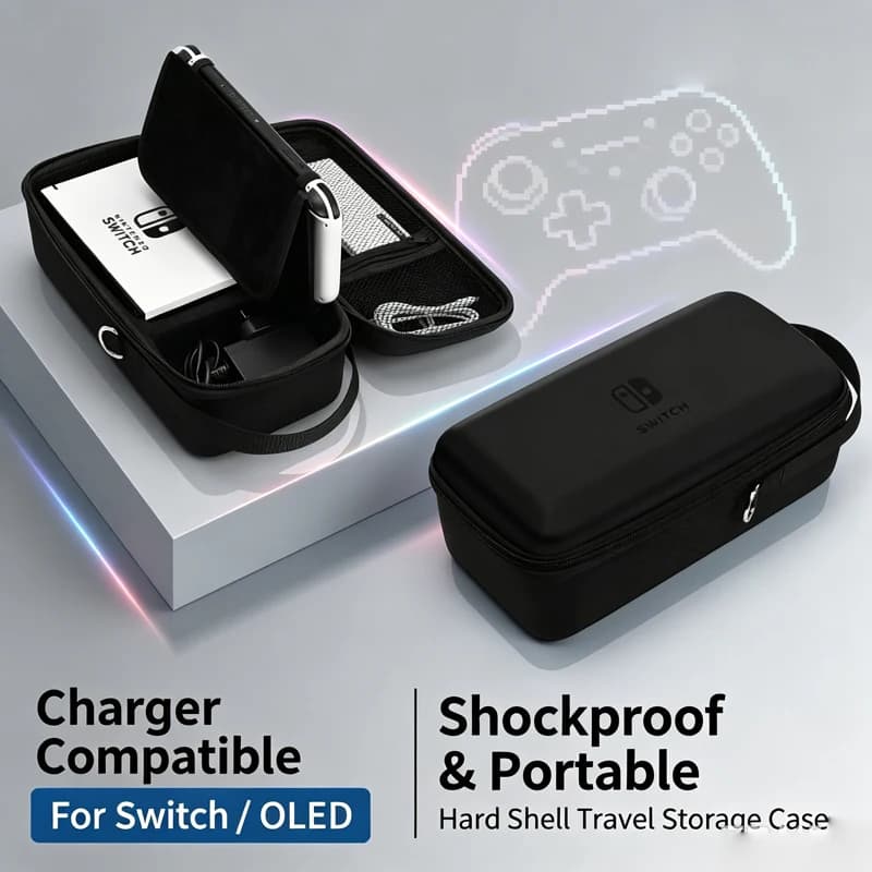 Large Protective Storage Bag Compatible with Nintendo Switch OLED, Built‑in Kickstand Travel Carrying Case Fit Pro Controller