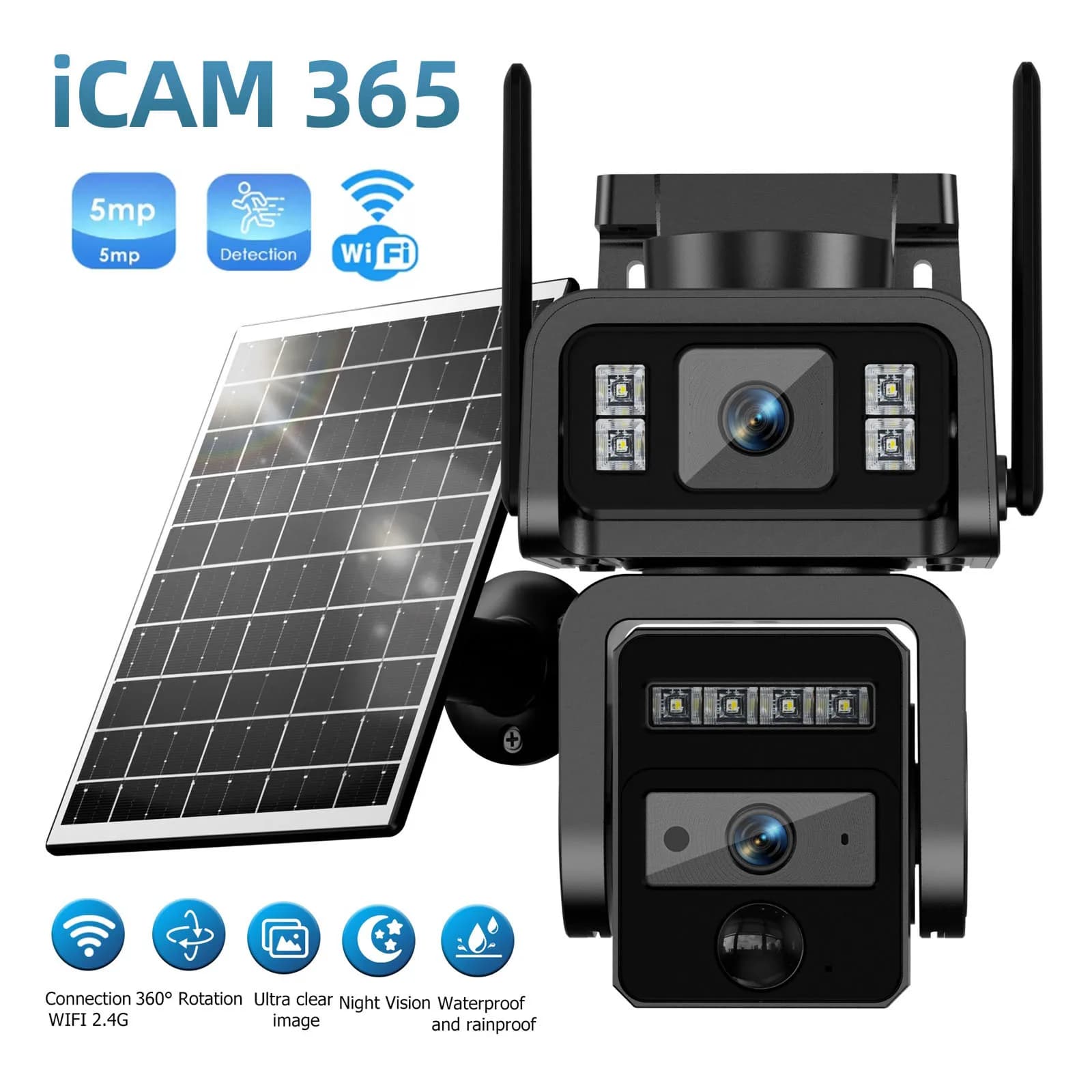 Double lens solar camera Outdoor security camera WIFI Solar panel with battery IP cameras PZT security CCTV