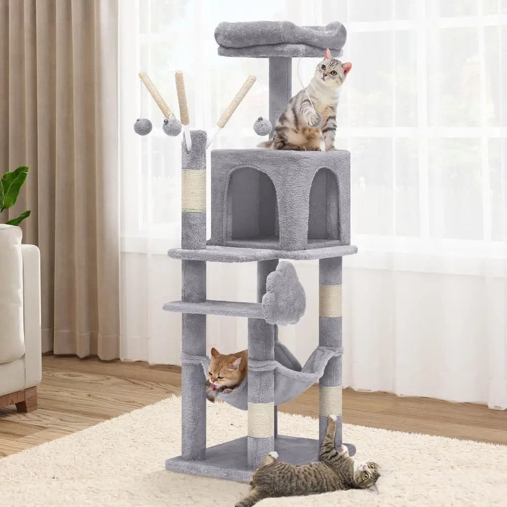 Torre per Gatti da Interno 44 Pollici, Cuccia Multilivello con Tiragraffi, Cuccia Imbottita in Peluche per Finestra, Amaca Accogliente, Divertente Pomp