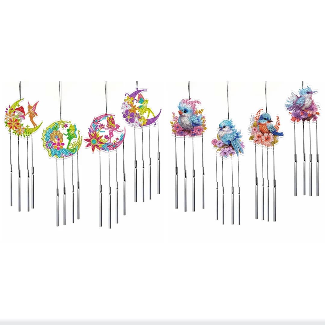 4 DIY Butterfly Diamond Art Set Wind Chimes, Double-Sided Wind Chimes, Hollow Tube Diamond Painted Wind Chimes