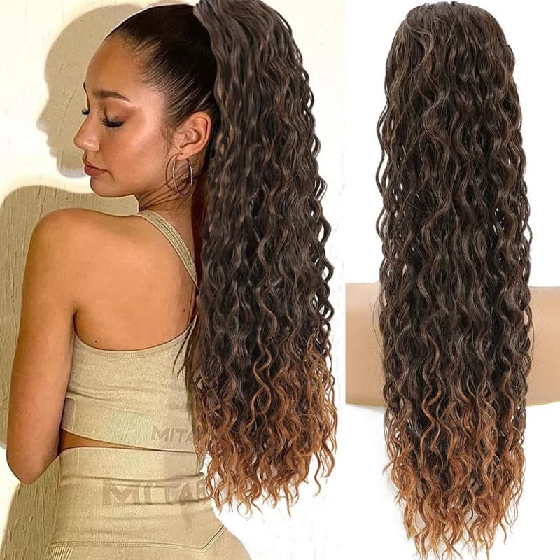 Parrucca da Donna Stile Europeo e Americano, Coda di Cavallo con Clip, Capelli Ricci Lunghi, Coda di Cavallo a Riccioli a Bolla, Moda