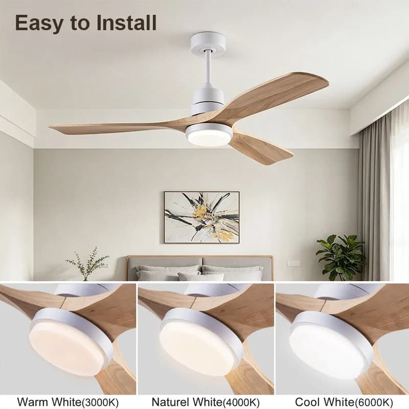 Ventilatore da soffitto in legno da 42, 52, 60 pollici con luce e telecomando, silenzioso, per sala da pranzo, camera da letto, ventilatore elettrico da interno con lampada a sospensione