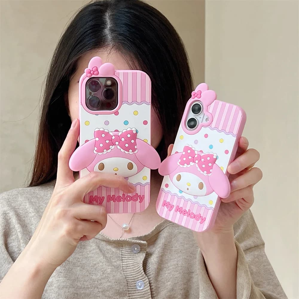 Custodia Morbida in Silicone 3D Cartoon Kawaii Melody per iPhone 17 16 Plus 11 12 13 14 15 Pro Max, Cover Antiurto Carina
