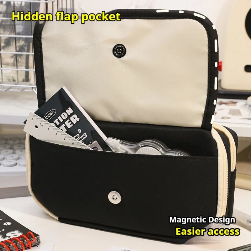 Astuccio nero con cerniera larga e grande capacità, 1 pezzo - Scatola portaoggetti con scomparti multipli, adatta per la scuola, l'università e l'ufficio, perfetto per penne, cosmetici, articoli artistici - Ottimo regalo, regalo per il ritorno a scuola, premio per la classe