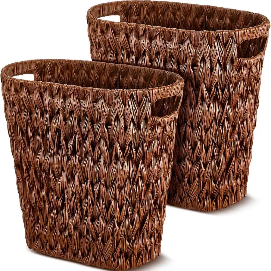 Set di 2 Cestini per Rifiuti in Vimini, Cestino in Vimini per Bagno, Cestino in Rattan, Contenitore Intrecciato per Ufficio, Cestino in Giacinto d'Acqua per Casa
