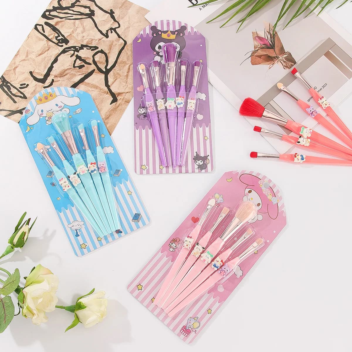 Hello Kitty Makeup Brush Set, Blush Brushes, Eyebrow, Lip, Umbrella, Naso, Kawaii Beauty Tools, Girls Gift