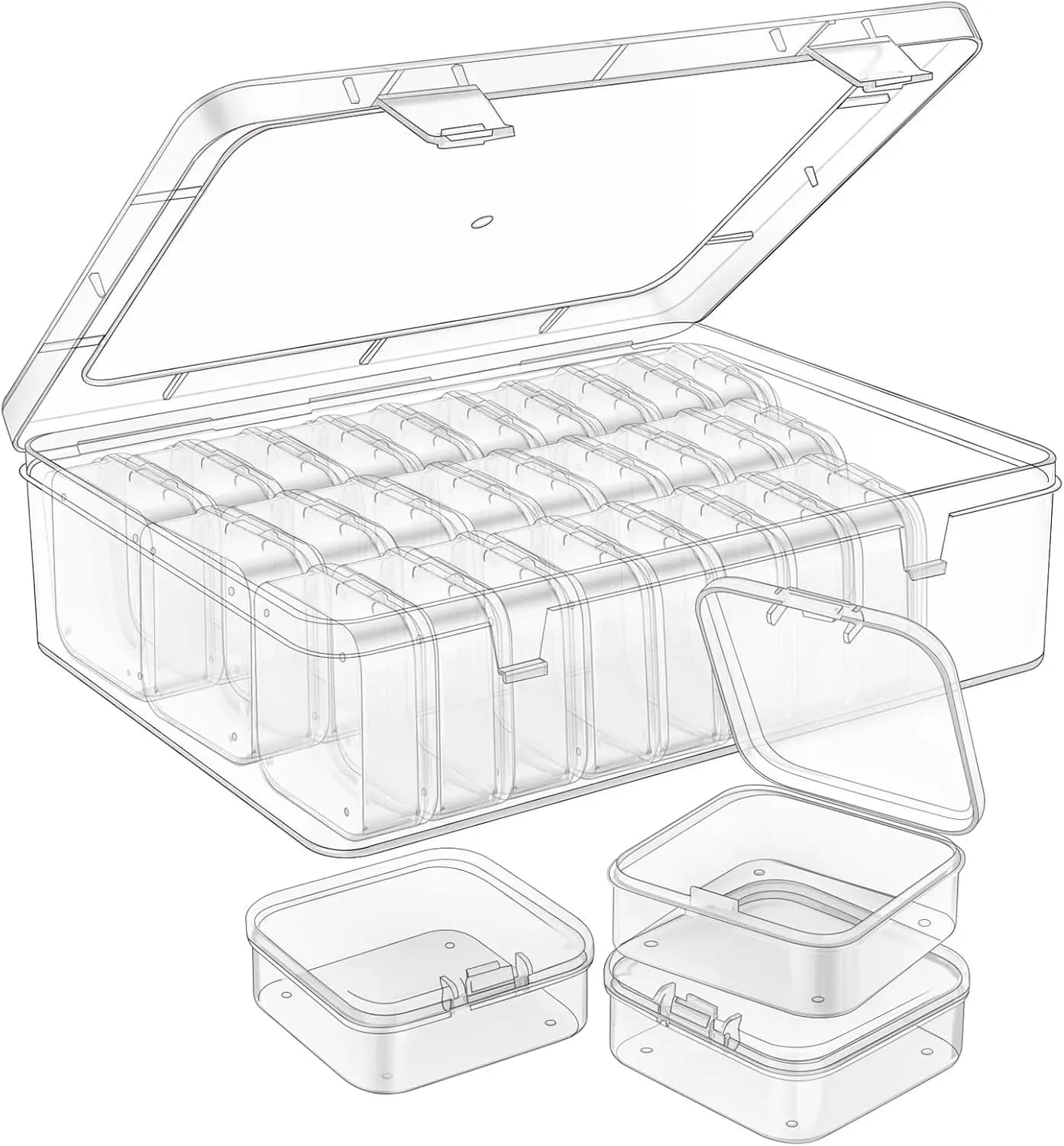 93 piccole scatole organizer in plastica con coperchi incernierati, contenitori trasparenti per gioielli fai da te e creazione di braccialetti