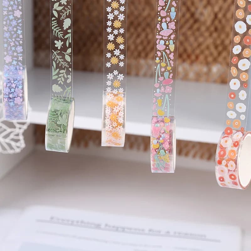 5pcs Creative Clear PET Floral Washi Sticker Tape Gift Set - DIY Scrapbooking & Journal Decoration Kit for Stationery Lovers