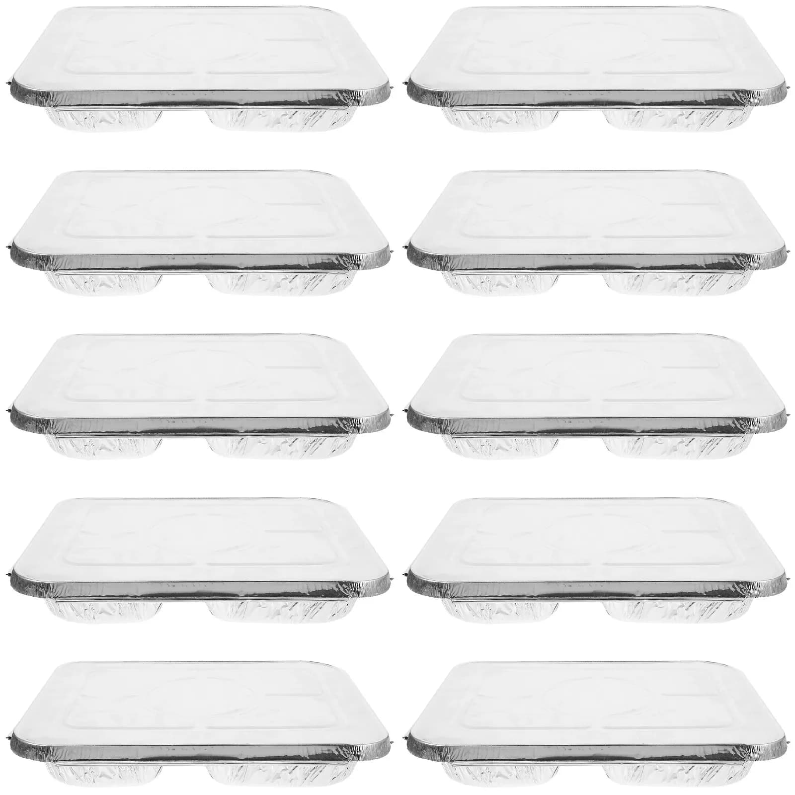 10Pcs Disposable Tinfoil Pot for Barbecue Baking Air Fryer Microwave Oven Camping Picnic Party Food Storage Compact Stackable