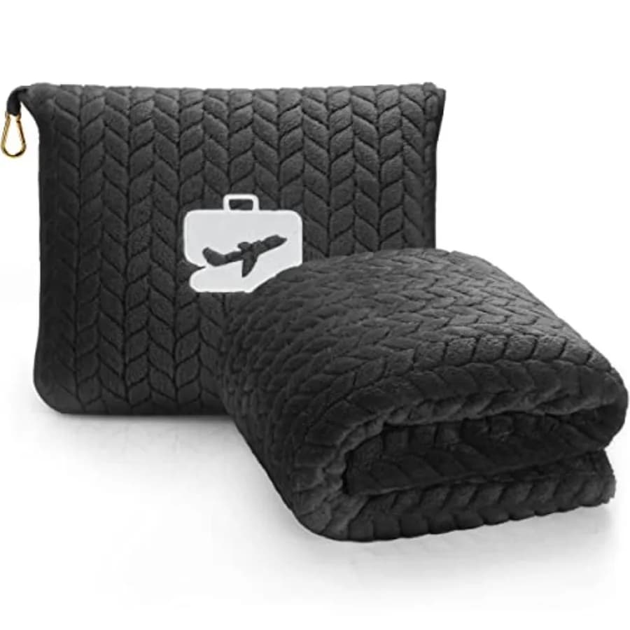 Travel Blanket and Pillow 68x42 - Premium Ultra-Soft Microfleece 2 in 1 Compact and Packable Flight Blanket with Soft Bag Pillo