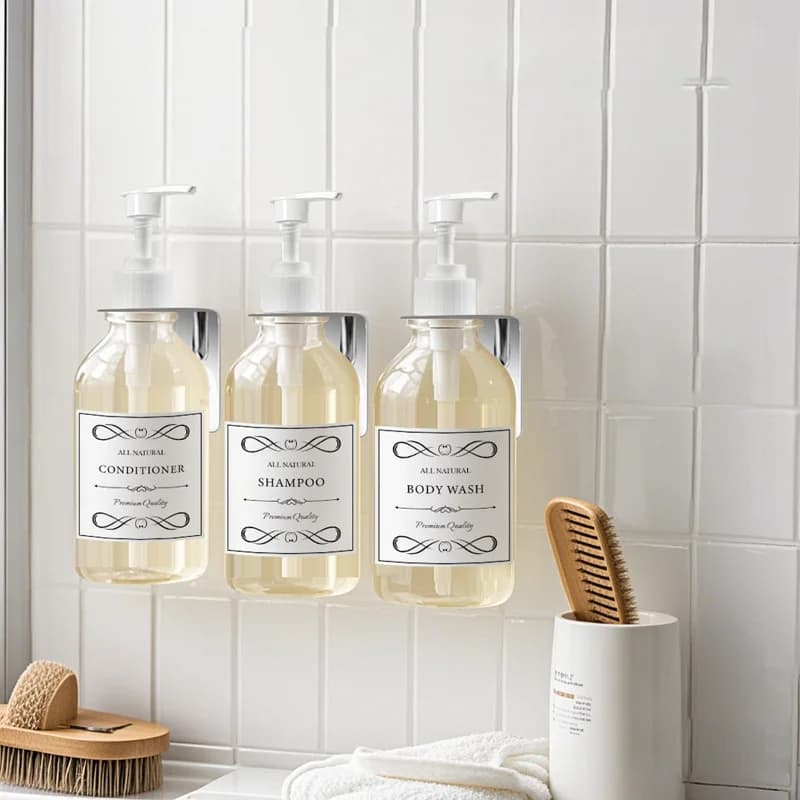 Dispenser di sapone da 500 ml Etichette adesive impermeabili per lozione Shampoo Gel doccia Bottiglia Tipo pressa Contenitore riutilizzabile Bagno
