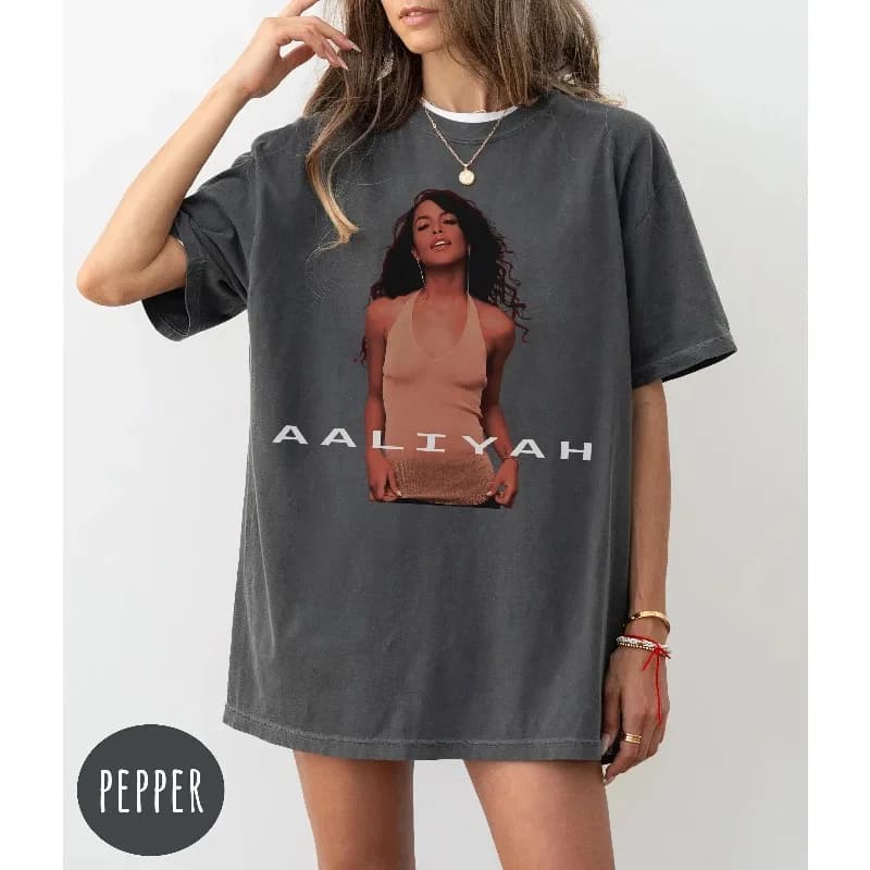 T-shirt vintage Aaliyah Graphic Tee estiva unisex in cotone ampio e traspirante
