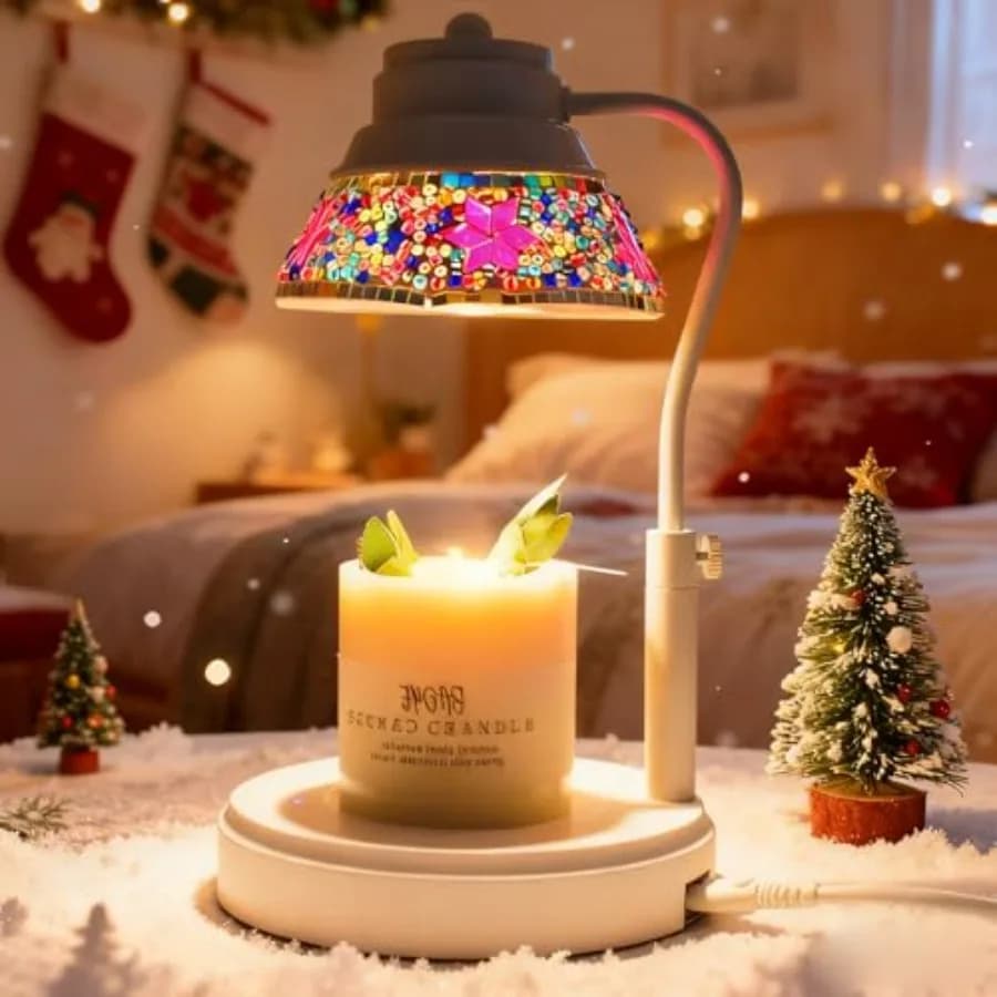 Electric Candle Warmer Lamp with Colorful Diamond Lampshade, Metal Wax Melting Lattern with Timer and Dimmer, Adjustable Height