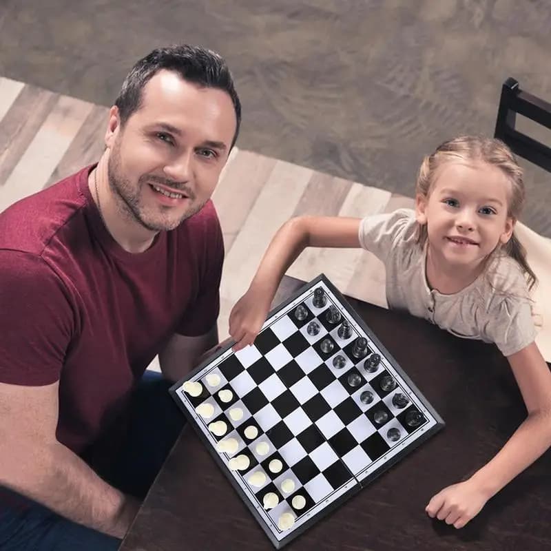 Scacchi da viaggio portatili Set di scacchi magnetici pieghevoli per bambini e adulti Scacchi artigianali Slot di stoccaggio fatti a mano Giocattolo da viaggio