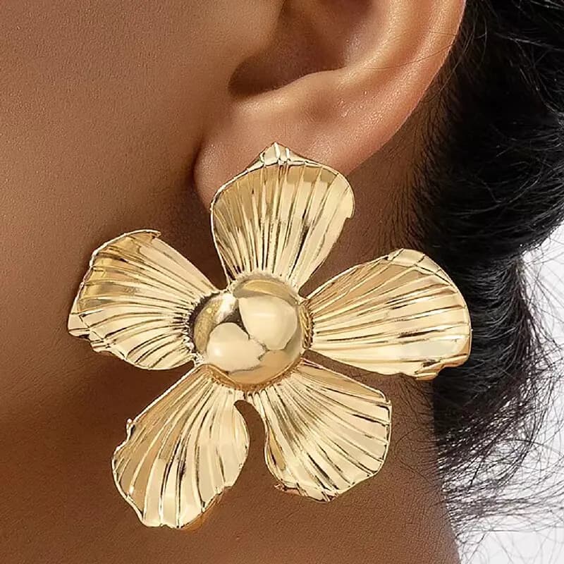 Orecchini a Perno 3D con Fiori in Metallo per Donne, Stile Francese, Trendy, Sofisticati ed Eleganti, Gioielli Instagram