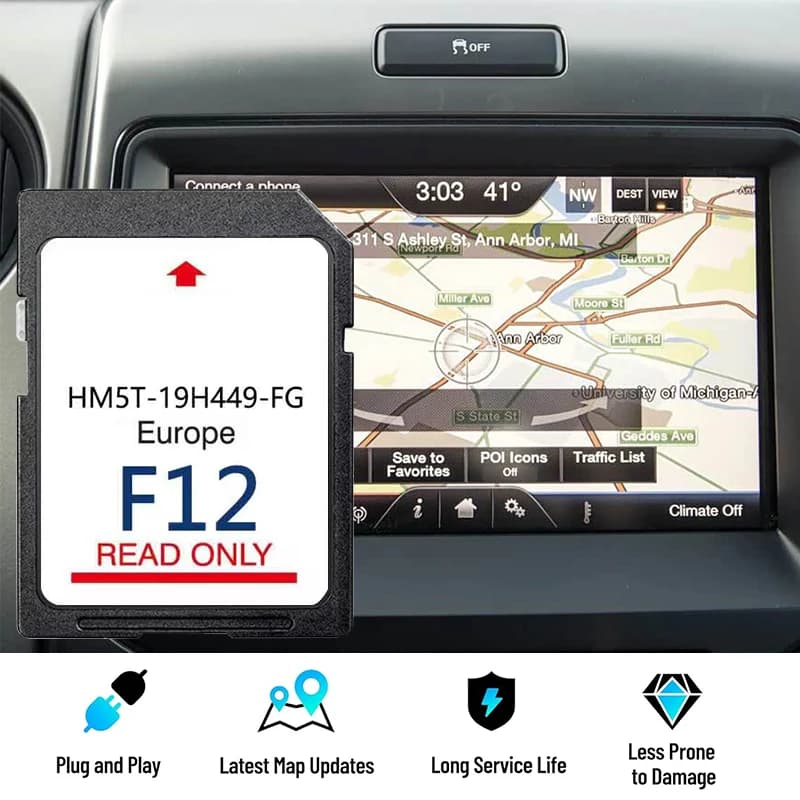 Ultima scheda SD 2024 Navigazione GPS per Ford Sync2 F12 Aggiornamento Europa Map HM5T-19H449-FG Scheda di memoria da 64 GB