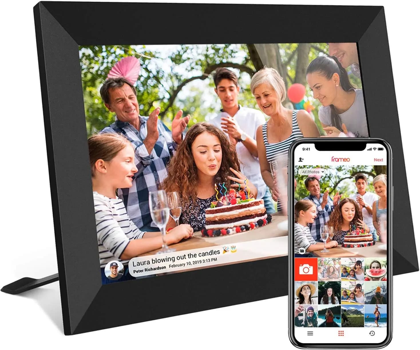 Cornice per foto digitale WiFi intelligente da 32 GB FRAMEO da 10,1 pollici Touch screen LCD IPS 1280x800, miglior regalo di Natale per amici e familiari